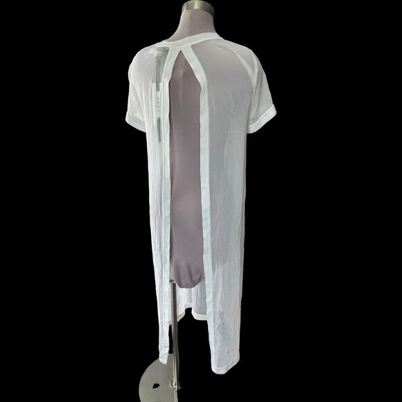 NWT Unique DKNY Silk Sheer Back Slit Short Sleeve Cover Up Dress White Size XS/S - Picture 3 of 6